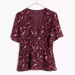 Madewell Flutter-Sleeve Peplum Top in Rich Paisley